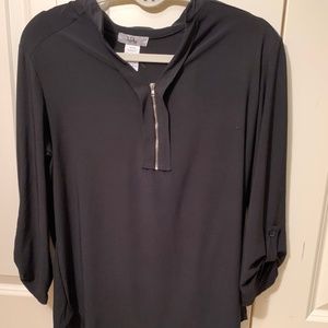 Black Zip 3/4 Sleeve Blouse